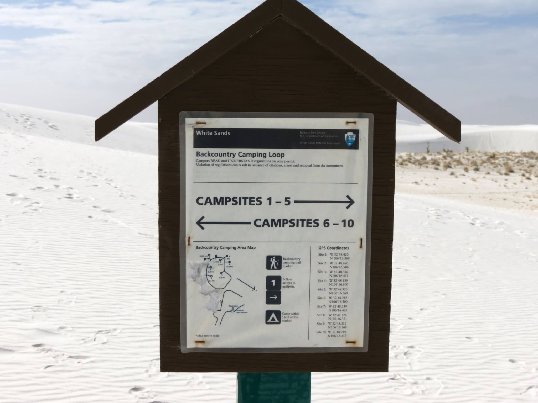 White Sands National Park - Campground Sign