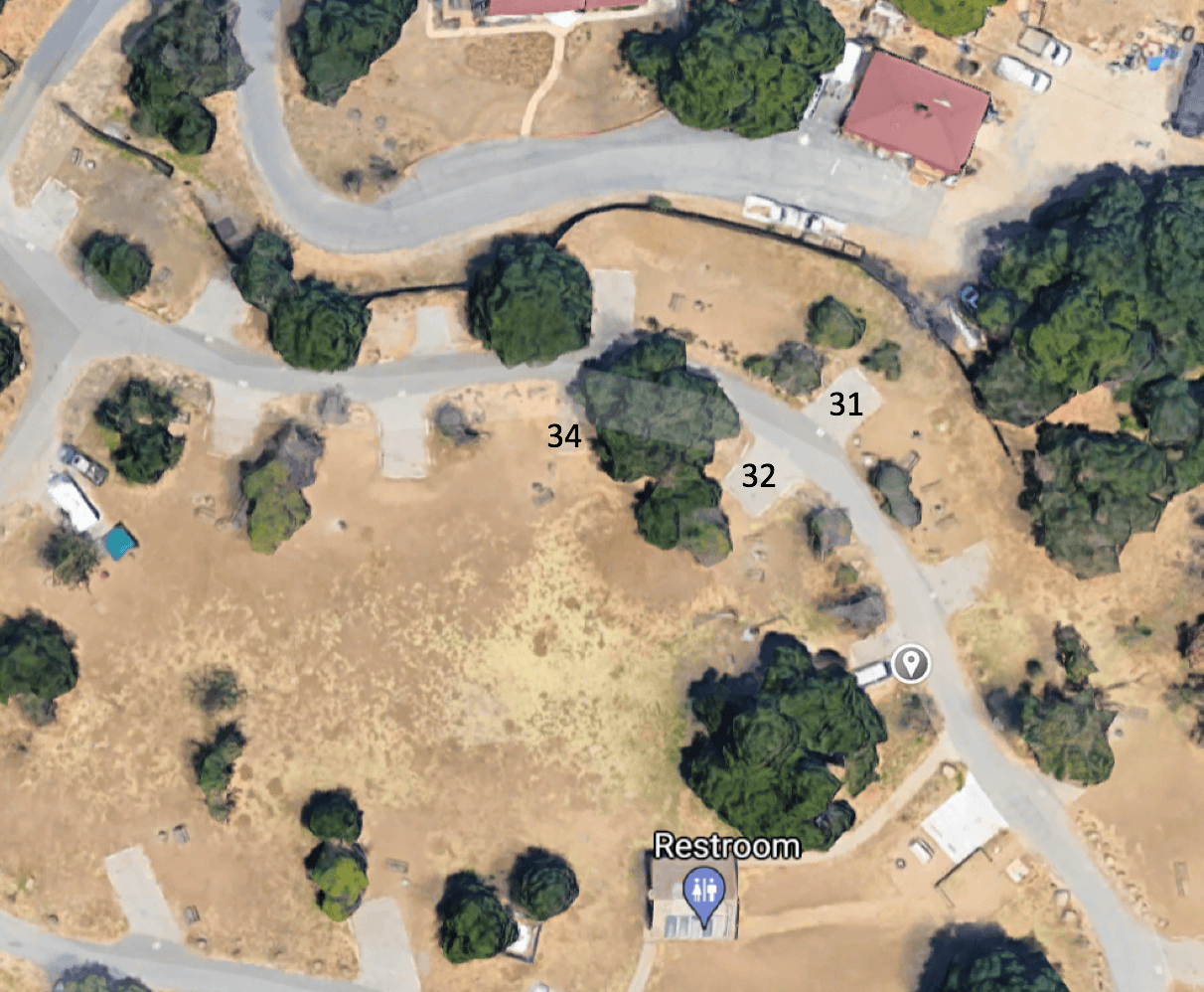 Malibu Creek State Park - Locations of campsites 31, 32 and 34.